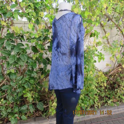 Evening top by TRUWORTHS GLAMOUR in medley of blues. Embellished.Cowl neckline.Size 38/14.