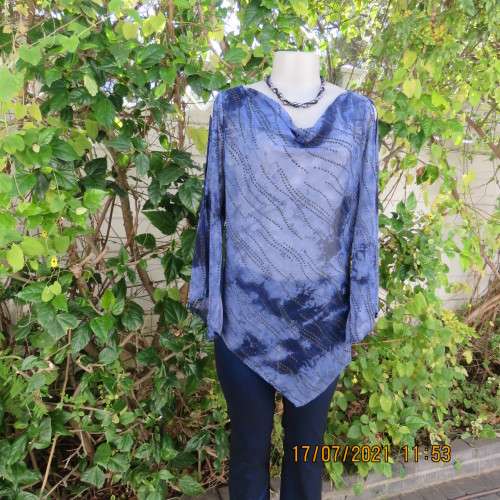 Evening top by TRUWORTHS GLAMOUR in medley of blues. Embellished.Cowl neckline.Size 38/14.