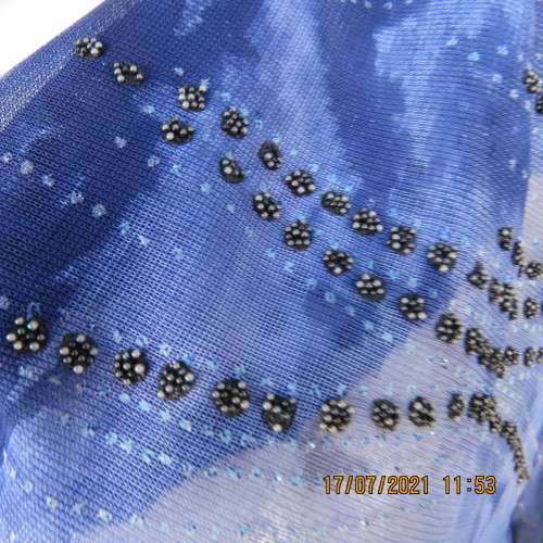 Evening top by TRUWORTHS GLAMOUR in medley of blues. Embellished.Cowl neckline.Size 38/14.