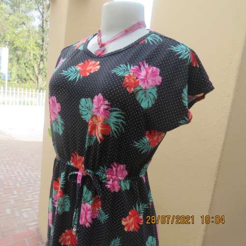 Sweet size 36/12 slip over mini dress with black/white polkadot background and floral design.