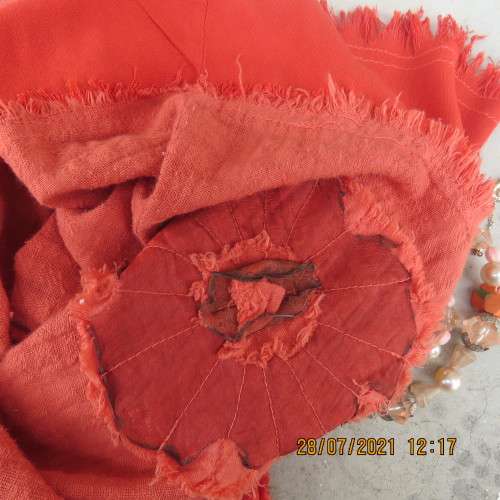 Cool summer strappy top by ANT WEAR size 44/20 in burnt orange 100% cotton. Ruffled edging.