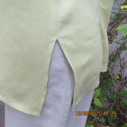 Yellowgreen 100% linen sleeveless button down top. By WOOLWORTHS in size 38/14. In new condition.