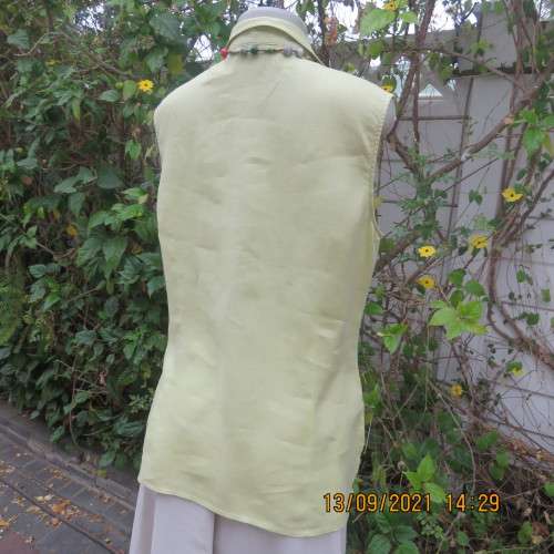 Yellowgreen 100% linen sleeveless button down top. By WOOLWORTHS in size 38/14. In new condition.