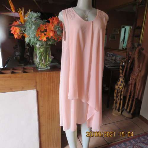 Amazing light coral Free Falling slip over sheer polyester dress. Size 40/16 best fit by JOYFUL.