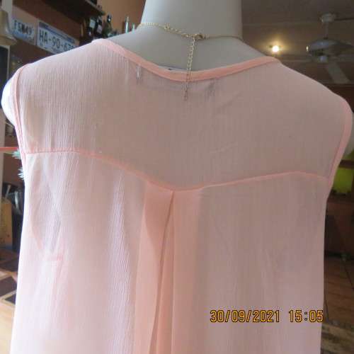 Amazing light coral Free Falling slip over sheer polyester dress. Size 40/16 best fit by JOYFUL.