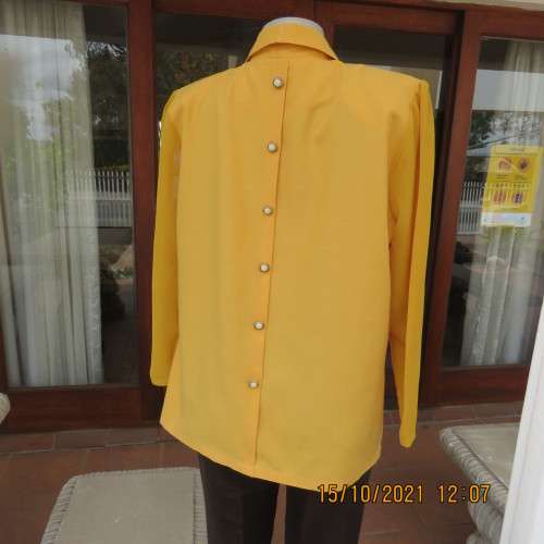Fabulous mustard colour button down top by MERIEN HALL size 40/16.Sheer long sleeves.Buttons at back