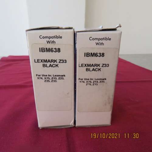 Set of IBM638 black Lexmark Z33 high yield inkjet cartridges. Still sealed.