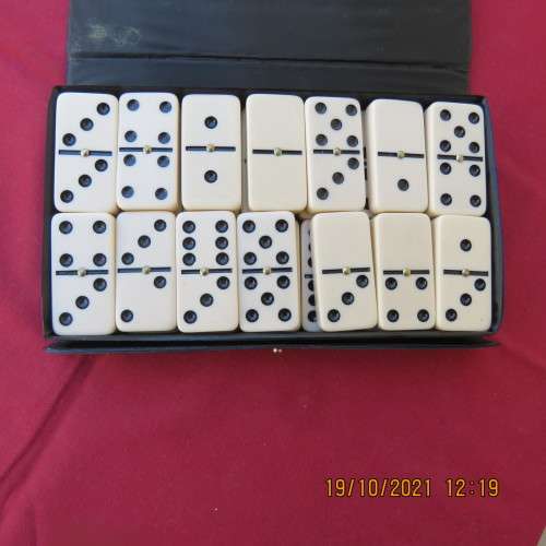 Set of  28 DOMINOES in vinyl box.