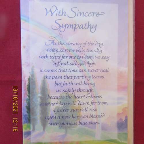 Beautiful new sympathy card and envelope by SYLKARD size 19cm x 11cm. Wrapped.Good quality!