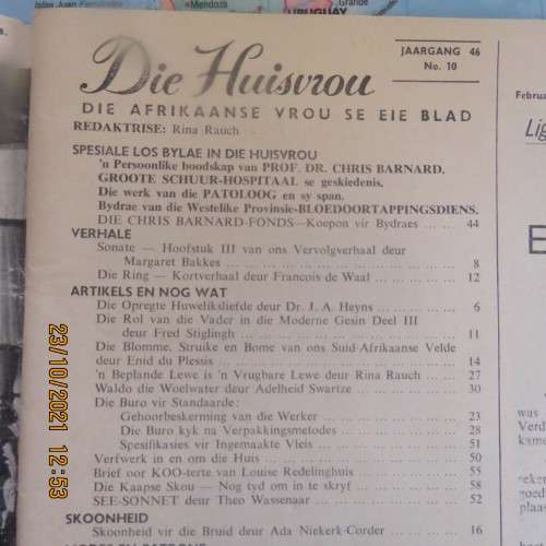 Die Huisvrou van Februarie 1968. Met pragtige hekelpatrone en persoonlike boodskap van Dr C Barnard,