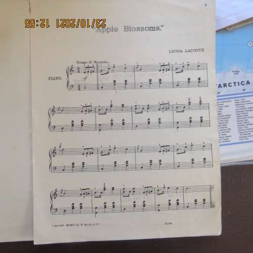 Apple Blossoms music for pianoforte by Leona Lacoste. By Leonard Gould and Bolttler from London