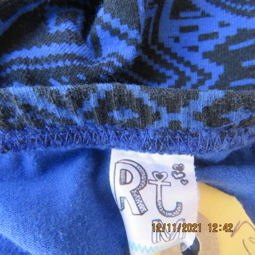 Beautiful strapless stretch cotton long top in royal blue and black geometric print Size 34/10.By RT