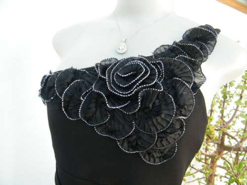 Amazing black bodycon one shoulder size 32/8 dress with black floral/silver decoration.By TRUWORTHS.