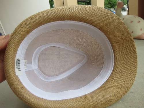 Men`s paper rattan fedora style hat size 58cm. Black band with SEDGWICK`S logo.New condition