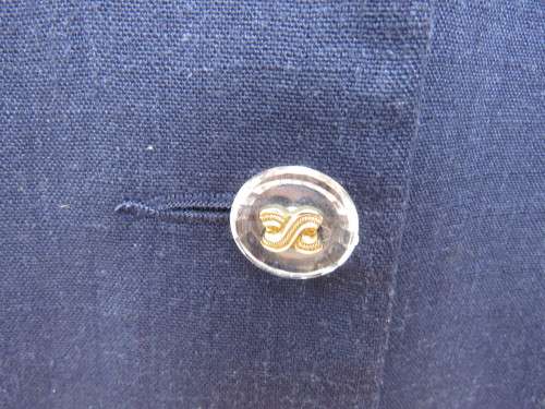 Elegant short sleeve navy box style jacket/top.V neck with button down front.By SOFT BLOUSE size 40.