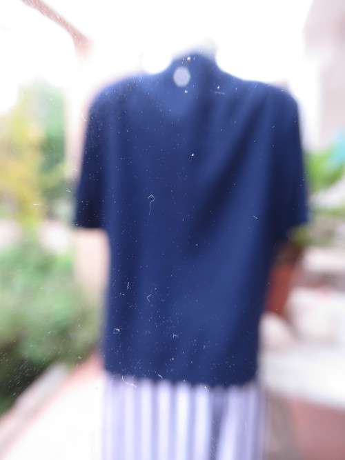 Elegant short sleeve navy box style jacket/top.V neck with button down front.By SOFT BLOUSE size 40.
