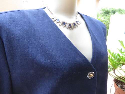 Elegant short sleeve navy box style jacket/top.V neck with button down front.By SOFT BLOUSE size 40.