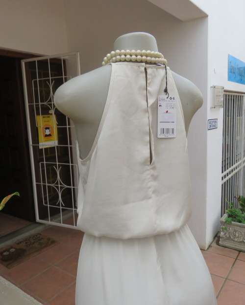Stunning cream silky polyester evening/spec.occasion strappy dress by MNG(MANGO) size 36/12.New