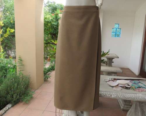 As new vintage ankle length fold over military green skirt by FASHIONETTE size 38.Two button front.