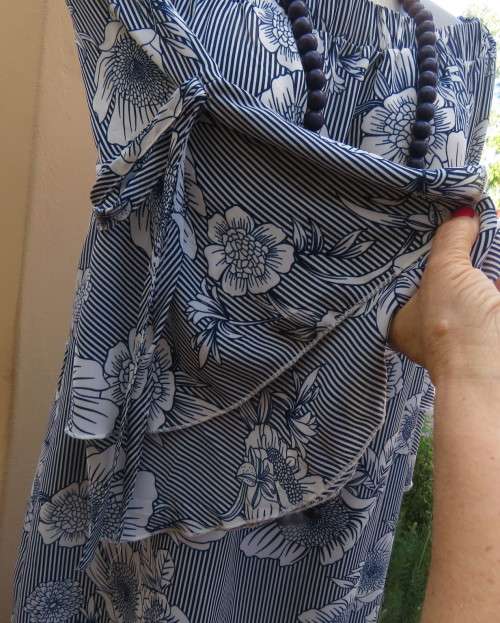 New long vertical striped navy/white floral top.Stunning sleeves with flare cuffs.Size 40.INWEAR