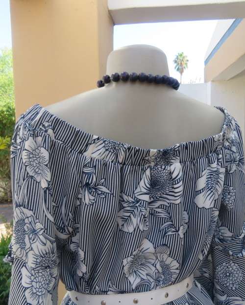New long vertical striped navy/white floral top.Stunning sleeves with flare cuffs.Size 40.INWEAR