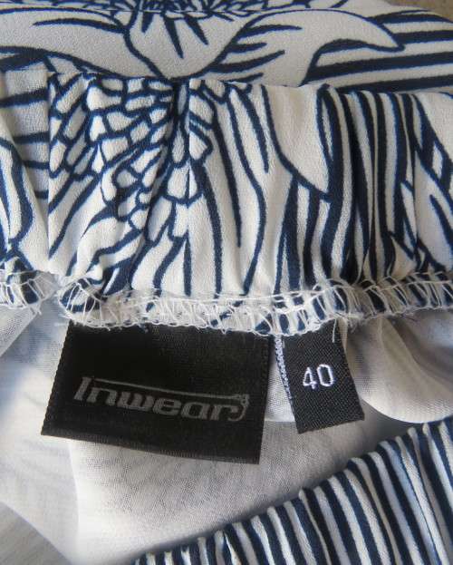New long vertical striped navy/white floral top.Stunning sleeves with flare cuffs.Size 40.INWEAR