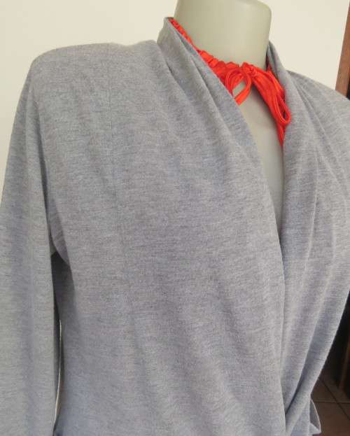 Handy silvergrey light weight long sleeve poly/rayon waterfall style top by WOOLWORTHS size 34 to 36