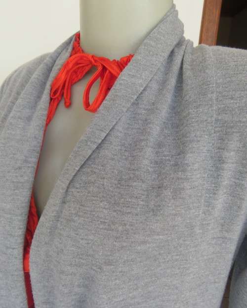 Handy silvergrey light weight long sleeve poly/rayon waterfall style top by WOOLWORTHS size 34 to 36
