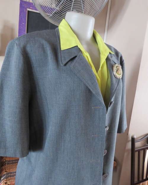 As new mottled grey pant suite size 42/18 by TOPICS Dress pants. Short sleeve 4 button down jacket