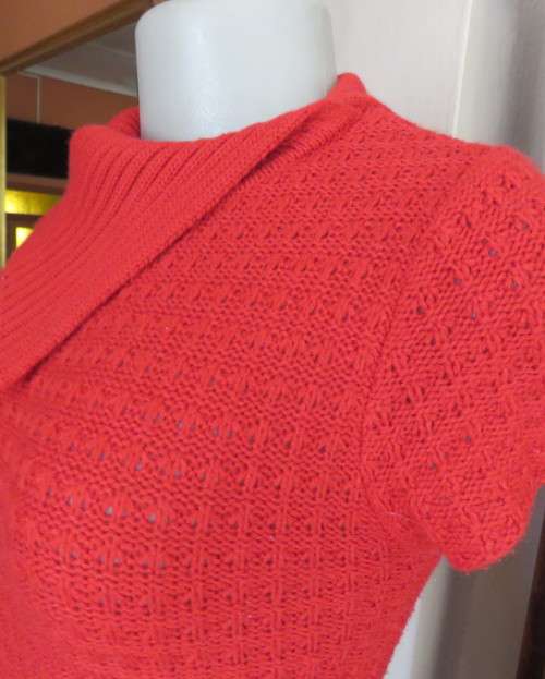 Red Acrylic Knit Top with Open Poloneck, Cable Stitch, DESTINY, Size 28/4 - 13/14 Yr