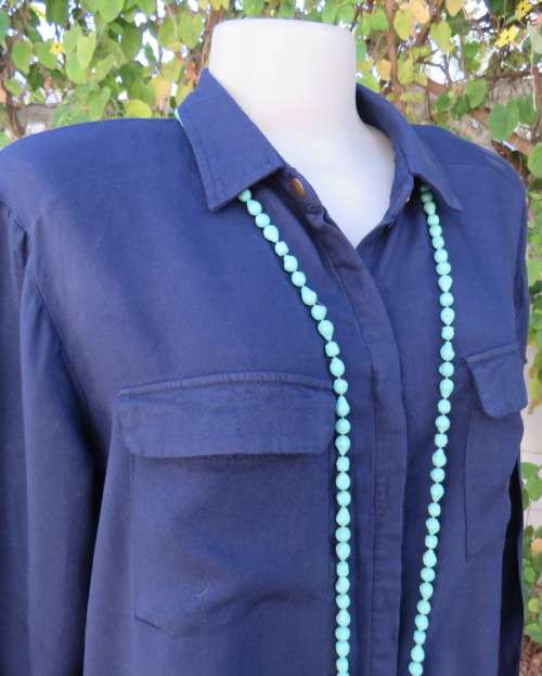 Soft warm 100% viscose long sleeve top in navy with hidden button down front. By CONTEMPO size 40/16