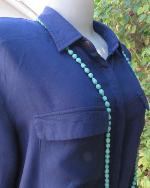 Soft warm 100% viscose long sleeve top in navy with hidden button down front. By CONTEMPO size 40/16