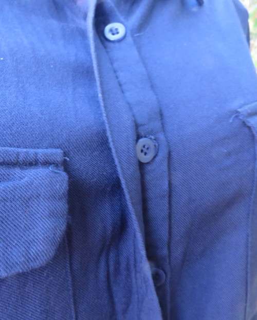 Soft warm 100% viscose long sleeve top in navy with hidden button down front. By CONTEMPO size 40/16