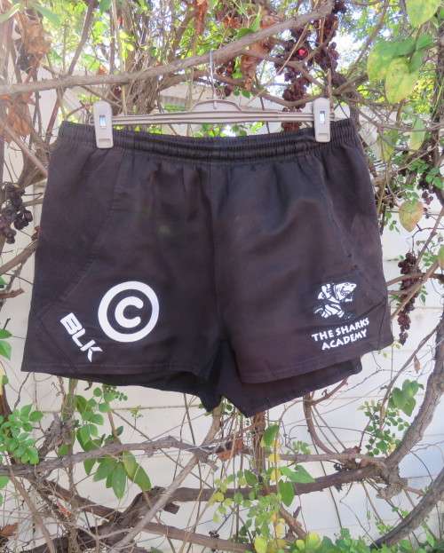 Black men`s shorts by BLK size XL in polyester with suede look inlays at sides.With logos.Drawstring