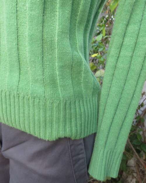 Beautiful styled forest green soft acrylic knitted long sleeve pullover.Open polo neck collar. 36/12