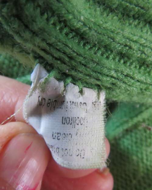 Beautiful styled forest green soft acrylic knitted long sleeve pullover.Open polo neck collar. 36/12