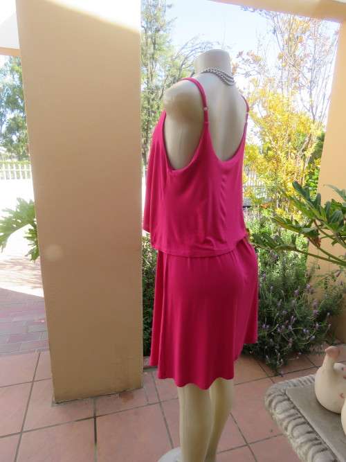 Sexy magenta pink rayon stretch strappy dress size 36/12 by WOOLWORTHS. Top overlay. As new
