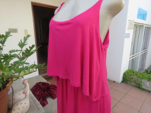 Sexy magenta pink rayon stretch strappy dress size 36/12 by WOOLWORTHS. Top overlay. As new