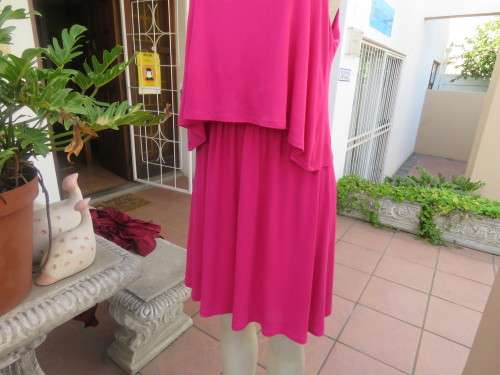 Sexy magenta pink rayon stretch strappy dress size 36/12 by WOOLWORTHS. Top overlay. As new
