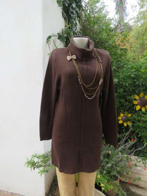 Choc brown soft  long slip over polo neck tunic size 38/14 by GEORGE.Acrylic yarn.Good cond.