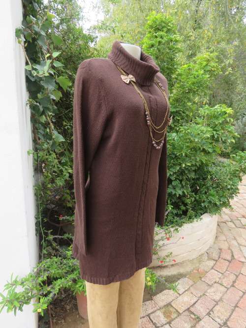 Choc brown soft  long slip over polo neck tunic size 38/14 by GEORGE.Acrylic yarn.Good cond.