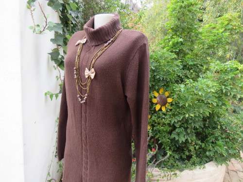 Choc brown soft  long slip over polo neck tunic size 38/14 by GEORGE.Acrylic yarn.Good cond.