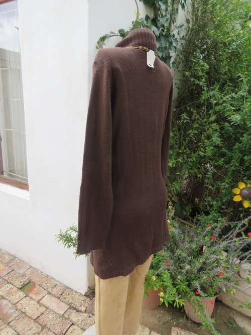 Choc brown soft  long slip over polo neck tunic size 38/14 by GEORGE.Acrylic yarn.Good cond.