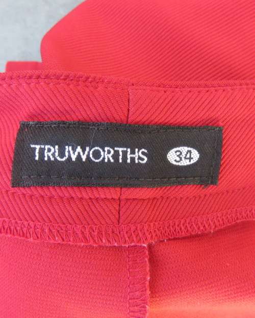 Ultra sexy cherry red stretch corded polyester pants size 34/10 by TRUWORTHS.No pockets.New cond.
