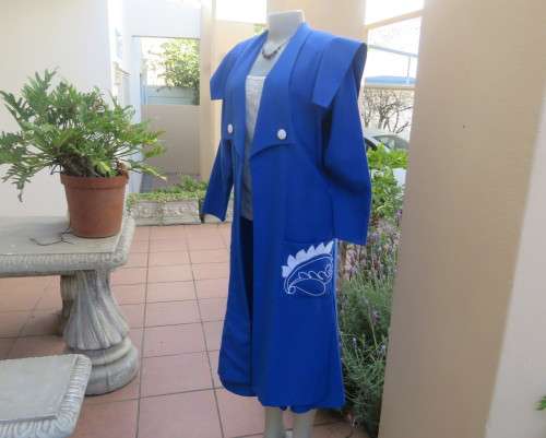 Stunning ensemble in royal blue cotton.Kick out skirt with long open embroidered coat size 34.As new