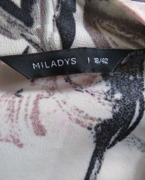 Amazing cross over high neck white/pink/grey floral long sleeve top.Size 42/18 By MILADY`S. As new.