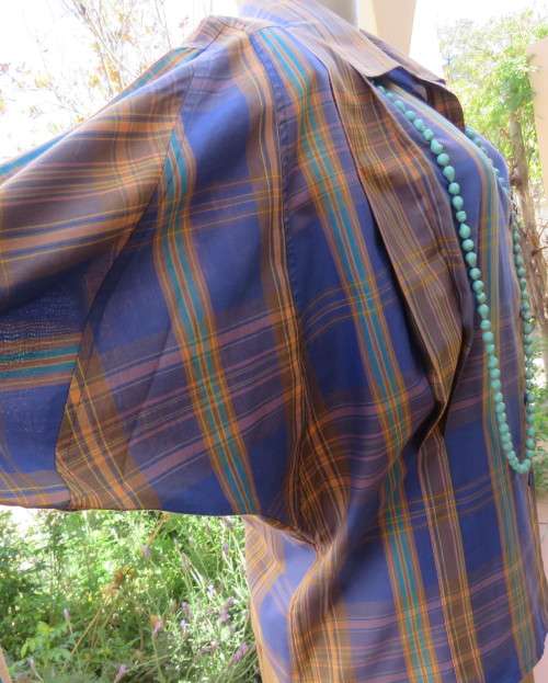 Checkmate!! from PENNY C  size 40/16 in jade/gold/peach and berry blue check.Batwing sleeves. As new