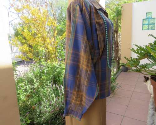 Checkmate!! from PENNY C  size 40/16 in jade/gold/peach and berry blue check.Batwing sleeves. As new