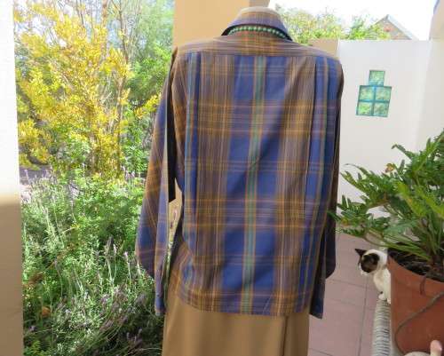 Checkmate!! from PENNY C  size 40/16 in jade/gold/peach and berry blue check.Batwing sleeves. As new