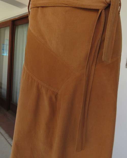 Corded calf length A Line skirt in granola with unique front panels.Size 38/14.Bandless.As new